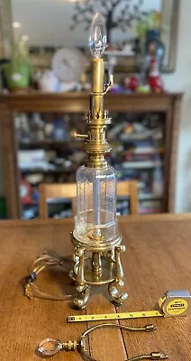 Large Brass & Glass Chapman Nautical Table Lamp 25.5” Tall Crystal Finial • $175
