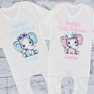 Daddy's Little Prince / Princess Personalised Elephant Baby Bib Vest Romper Tee • £11.99