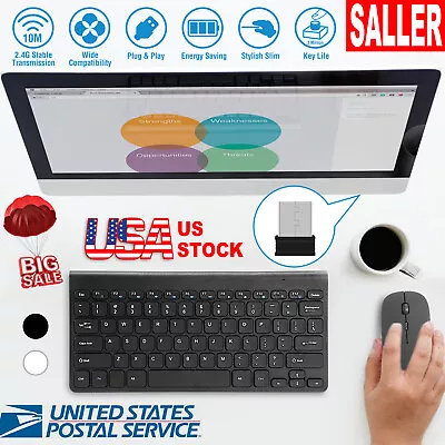 2.4GHz Wireless Mouse And Keyboard Combo With USB Receiver For Mac PC Computer • $21.99