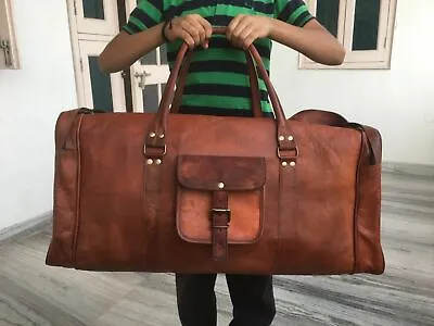 Leather Bag Genuine Travel Duffel Gym Vintage Luggage Weekend Overnight New Men • $69.71