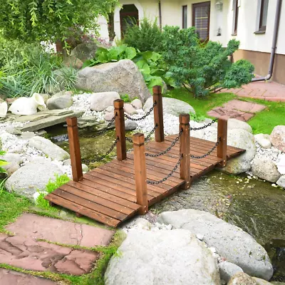 Classic Wooden Decorative Garden Bridge With Safety Chain FREE DELIVERY • £74.99