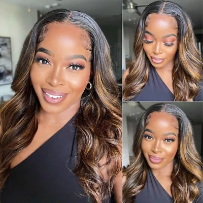 Peruvian Ombre Highlight Balayage Brown Body Wave U Part Wig Human Hair Glueless • $51.73