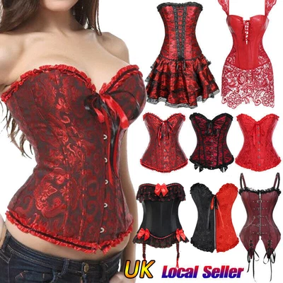 £25.79 • Buy Women' Sexy Corset Bustier Basque Lingerie Overbust Red Party Costume Plus Size