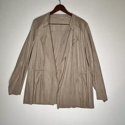 Soft Surroundings Plus 1X  Taupe Micro Faux Suede Waterfall Drawstring Jacket • $59.99