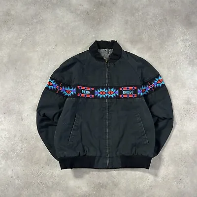 Vintage David James Jacket Mens Large Black Aztec Navajo Bomber Lined Zip 90s • £54.99