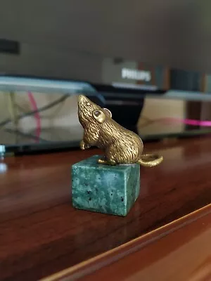 Mouse Rat  Metal Figure  Brass With Marble  Sculpture Decor • $12