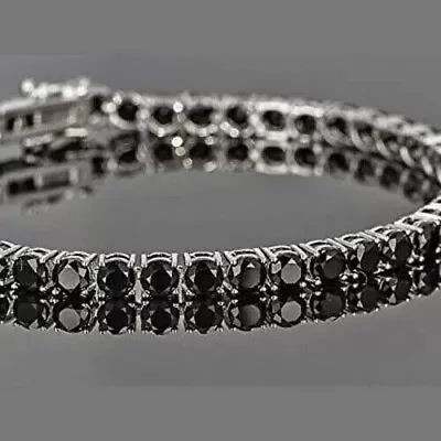 14K White Gold Plated 8Ct Lab Created Round Black Diamond Men's Tennis Bracelet • $108