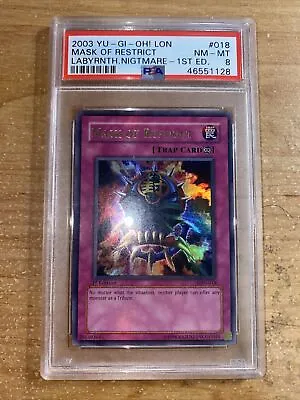 🔥 Yugioh Mask Of Restrict LON-018 PSA 8 ULTRA RARE NM 1ST EDITION 🔥 • $199.99