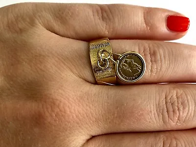 Maximiliano Emperador Imperio Mexicano Coin Ladies 14K Yellow Gold Ring Sz 6.75 • $425