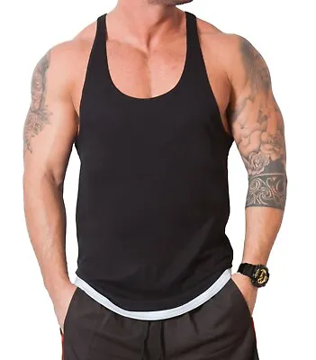 Mens Gym Vest Racerback Bodybuilding Muscle Stringer Tank Top Bodybuilding Vest • £7.99