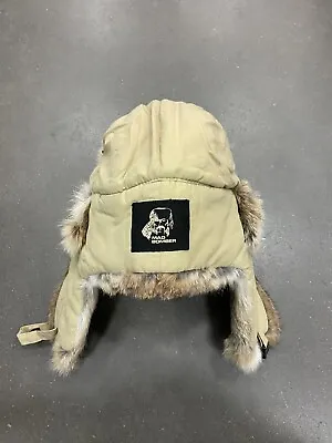 MAD BOMBER Rabbit Fur Hat L Khaki Earflap Unisex Aviator Trapper Kamikaze Hunter • $22.50