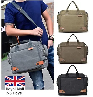 Canvas Briefcase Messenger Travel Satchel Shoulder Tablet School Tote Bag • £15.79