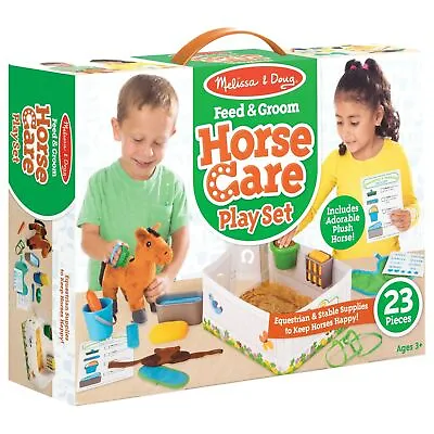 Melissa & Doug Feed & Groom Horse Care Playset With Plush Stuffed Animal 23 Pc • $40.88