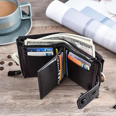Men's Leather Wallet ID Credit Card Holder Clutch Bifold Zipper With Coin Purse • $9.25