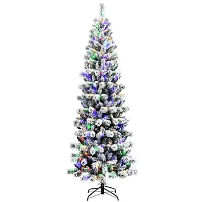 8FT Pre-Lit Hinged Christmas Tree Snow Flocked W/ 9 Modes Remote Control Lights • $139.99