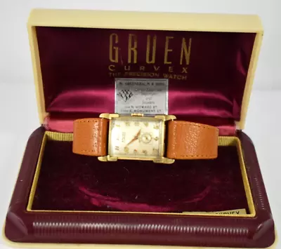 Vintage Gruen Curvex 10KGF Case Mechanic Wrist Watch W/Orig Box Runs Lot.r0 • $174.99