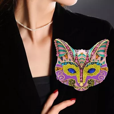 Large Enamel & Crystal Multi-Colour Statement Cat Brooch Shawl Pin Jewellery • $8.36