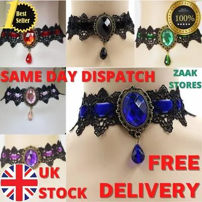 Gothic Black Lace Necklace Collar Choker Halloween Vampire Retro Vintage Chain • £4.49