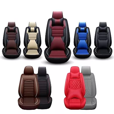 $52.99 • Buy Luxury Leather Front + Rear Car Seat Covers 5-Seats Cushion Full Set Universal