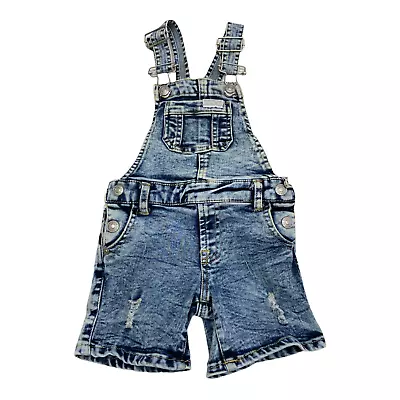 7 For All Mankind Baby Girl's Acid Wash Overalls Shorts Size 18 Month B12 • $9.99