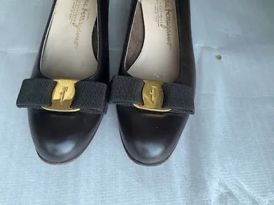 Salvatore Ferragamo Dark Brown Leather Court Shoes • £35