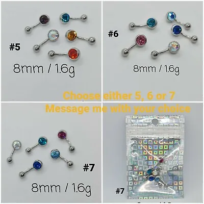 PACK OF 5 Belly Bars In Gift Bag. Navel Bars. NEW. Length 8mm / 1.6 Gauge • £7.50