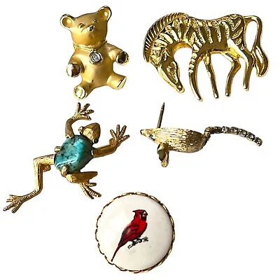 Vintage Animals Brooch Pin Figural Lot Bear Zebra Frog  • $24.99