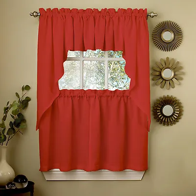 Red Opaque Solid Ribcord Kitchen Curtains Choice Of Tier Valance Or Swag • $11.69