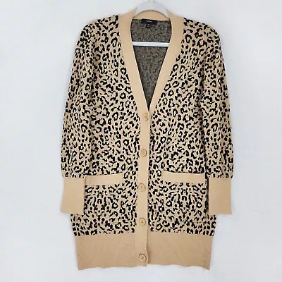 J Crew Sweater Womens Extra Small Tan Black Wool Blend Leopard Print Cardigan • $30.74