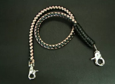 Handmade Wallet Chain - Biker Chain Genuine Leather Black - Natural 8 Mm • $32