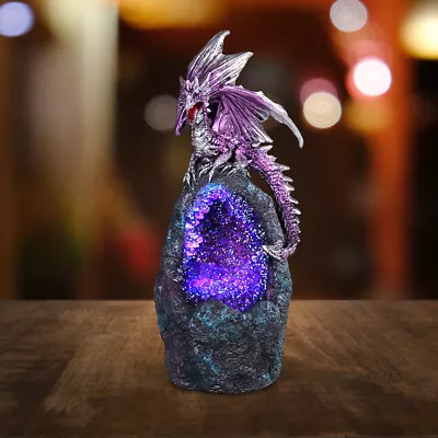 LED Figurine Purple Dragon Faux Crystal Stone Statue 6.75 H Fantasy Room Decor • $26.12