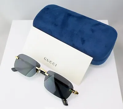 Gucci GG1221S 001 56mm Square Rimless Sunglasses Gold With Gray Lens 100% UV • $209