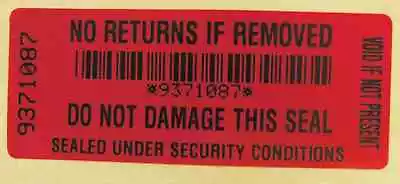 No Returns Security Labels Void Open Red X 100 Labels Tamper Evident Serials • £12