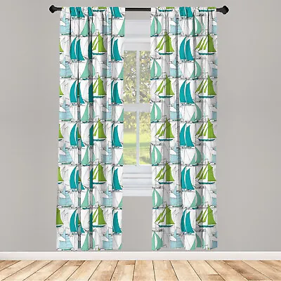 Nautical Curtains 2 Panel Set Sailing Boat Theme • £19.99