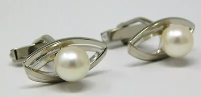 Mikimoto 1950s 14kt White Gold Pair Of Cultured Pearl Cuff Links Cufflinks B2346 • $815