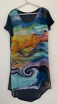 Jolie Moi Top Size M/L UK 10-12 Black Longline Blouse Shirt Tunic Galaxy Space • £8