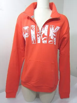 Victoria Secret Pink TROPICAL PALM BOYFRIEND QUARTER ZIP PULLOVER SWEAT SHIRT M • $43.99