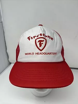 Vintage Firestone Tire KC Red White Trucker Style Snapback One Size Hat Cap • $9.99