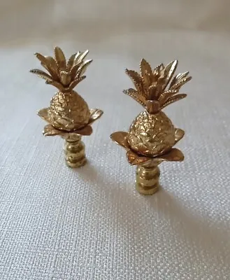 Vintage Pair Lamp Finials 2 Gold Plated Solid Cast Brass 3  Blooming Pineapples • $25