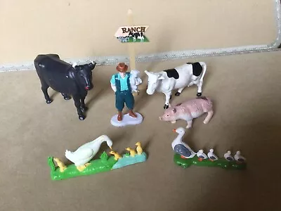 Farmyard Toys- Black Cow Black And White Cow Farmer Poultry And Signpost  • £2.50