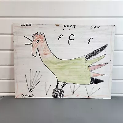 R A Miller Folk Art Signed Chicken Painting & Marker On Board Outsider Art • $250