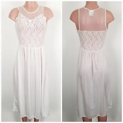 Vintage Quite Moments Long White Nylon Lace Full Sweep Nightgown Slip Small • $27.98