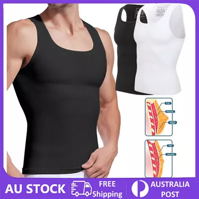 Men Belly Control Slim Compression T-Shirt Top Tee Vest Shape Body Tank Shirts • $28.79