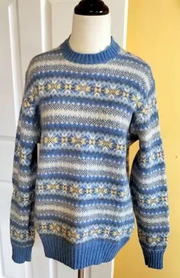 BRAEMAR INTERNATIONAL Blue Fair Isle Scottish Shetland 100% Wool Crew Sweater M • $44.90