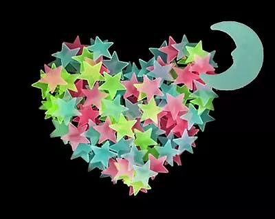 Multicolor 100 Glow In The Dark Stars Blue Moon Wall Kid Baby Plastic Sticker • $7.09