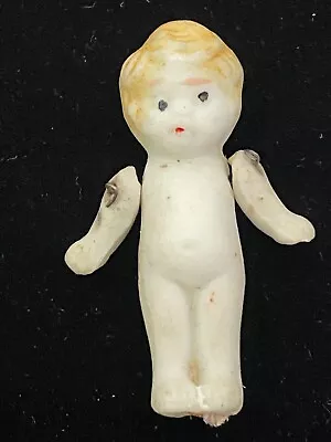 Vintage Japan Bisque Doll  Frozen Legs  Jointed Arms Yellow Hair Miniature Doll • $9.99