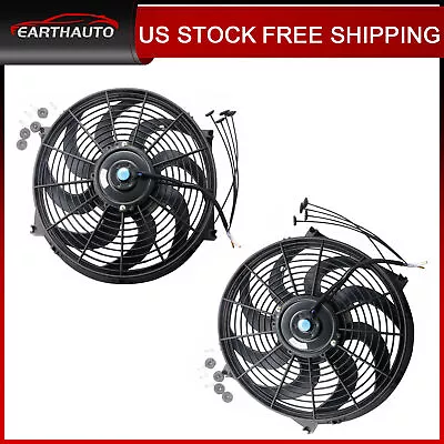 2X 14  Inch Universal Slim Fan Push Pull Electric Radiator Cooling 12V Mount • $32.90