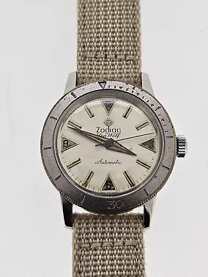 Vintage Zodiac Sea Wolf Men's Watch Diver Stainless Automatic Wristwatch 1960's • $700