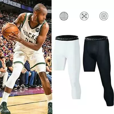 Men's 3/4 Compression Pants One-Leg Tights Athletic Layer Base Basketball • £5.99