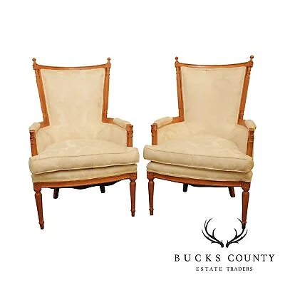 French Louis XVI Style Vintage Pair High Back Bergere Chairs • $1195